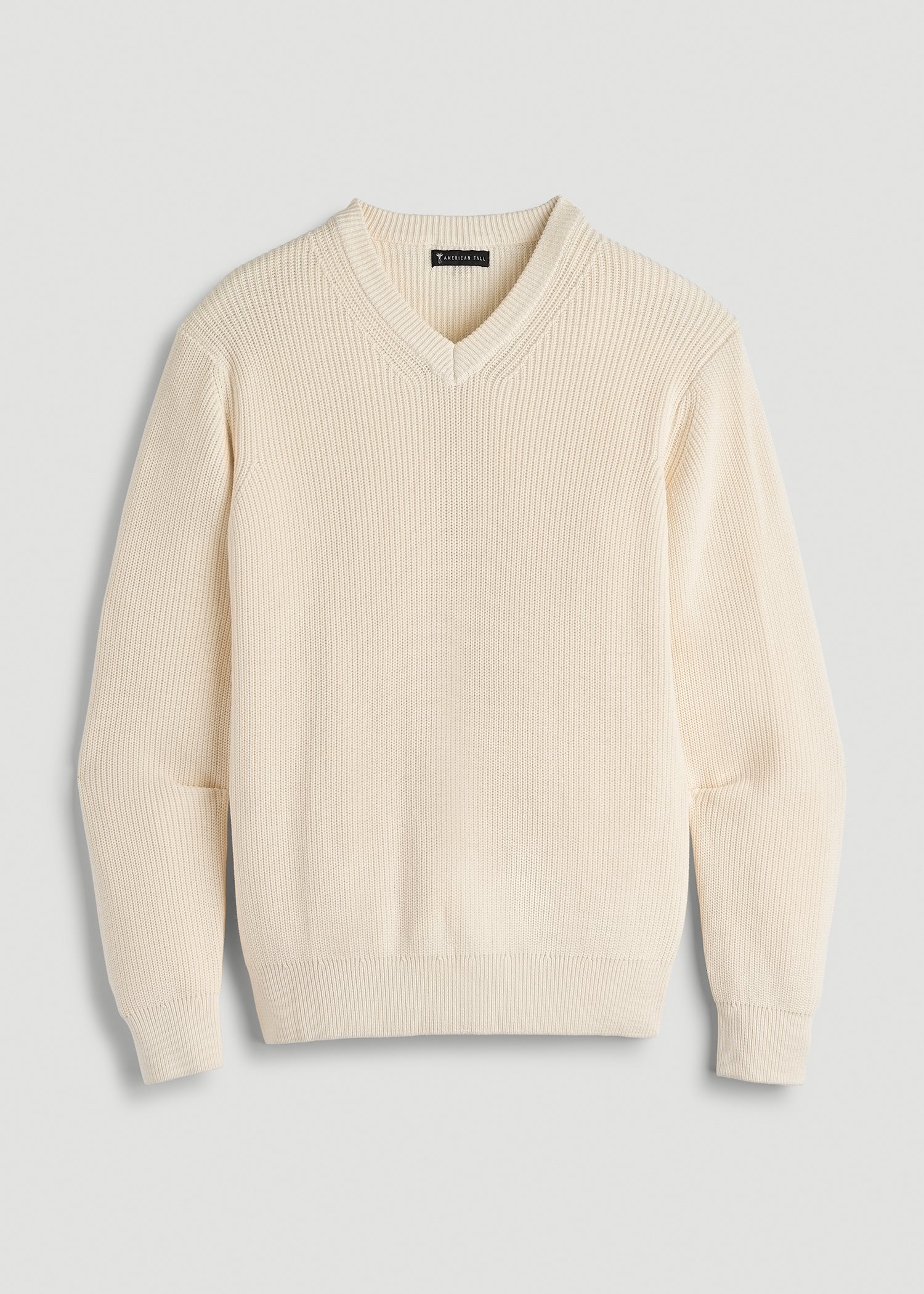 American Tall Sale | Ribbed Knit V-Neck Sweater for Tall Men in Natural