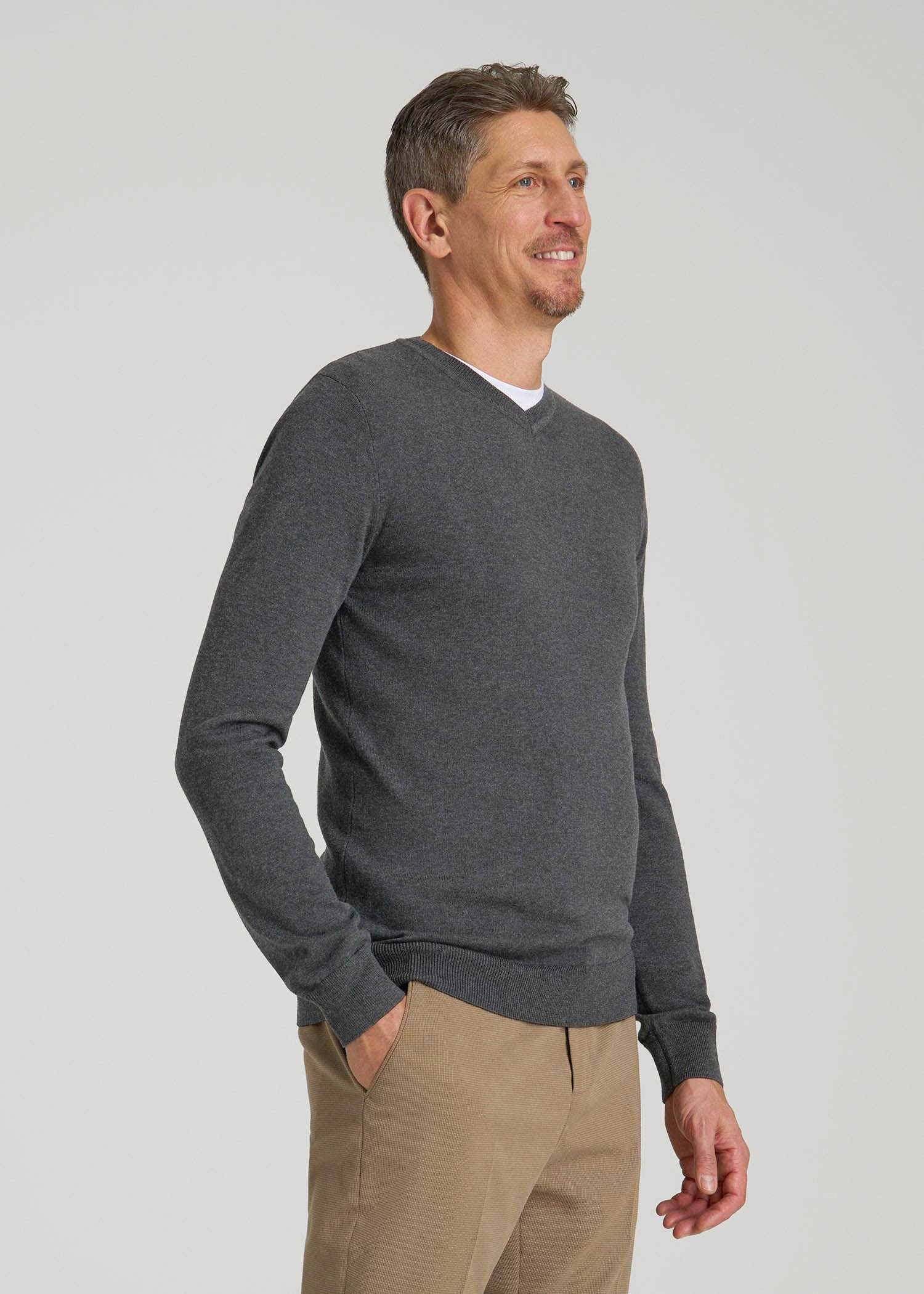 American Tall Online Shop | Everyday V-Neck Sweater for Tall Men in Charcoal Mix