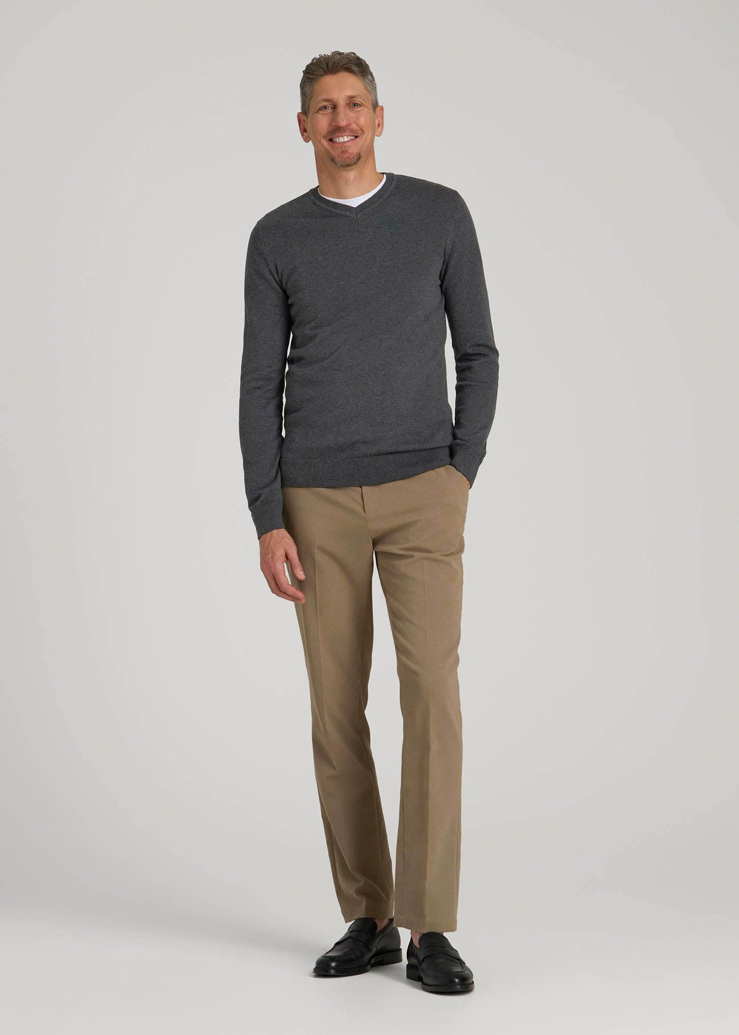 American Tall Online Shop | Everyday V-Neck Sweater for Tall Men in Charcoal Mix