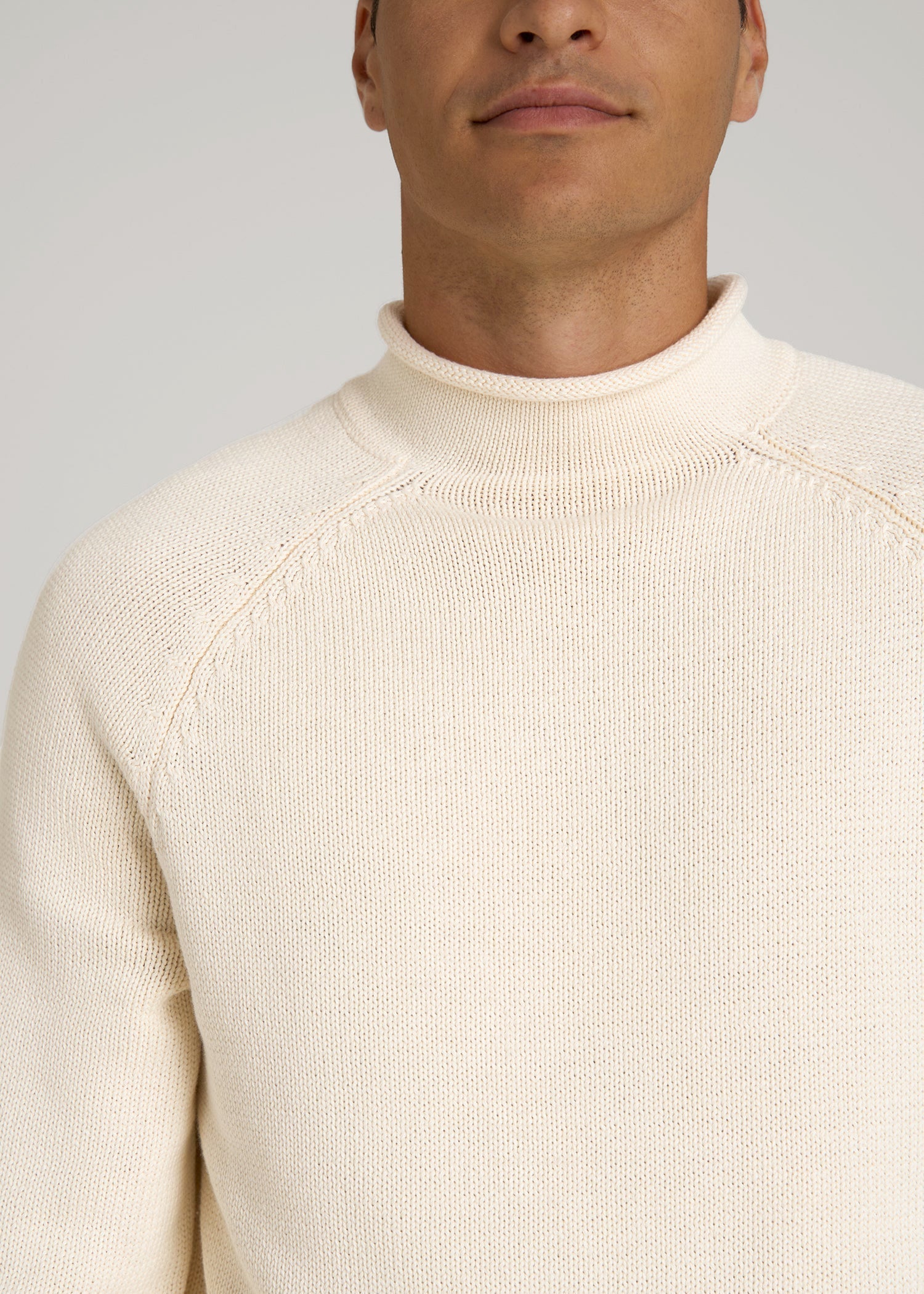 American Tall Online | Fisherman Knit Rolled Mock Neck Sweater for Tall Men in Natural