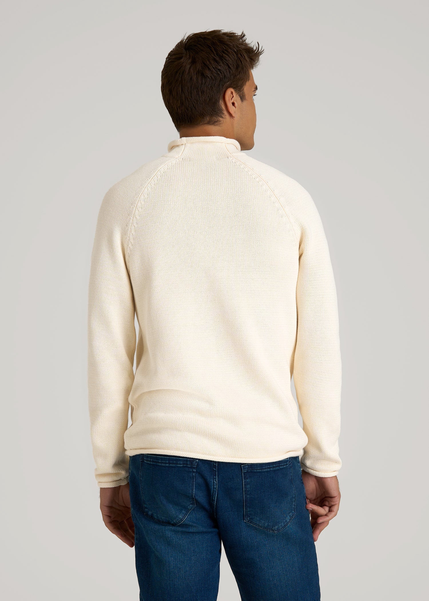 American Tall Online | Fisherman Knit Rolled Mock Neck Sweater for Tall Men in Natural