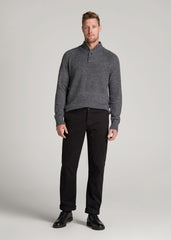 American Tall Sale | Three-Button Mock Neck Sweater for Tall Men in Grey Marl