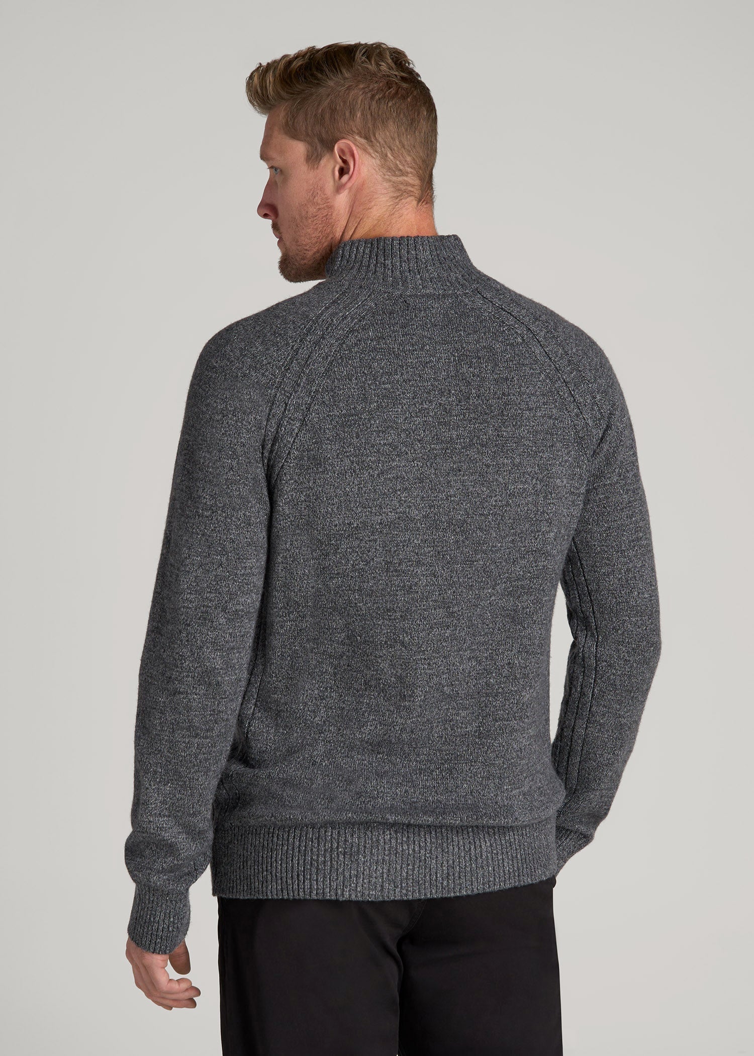 American Tall Sale | Three-Button Mock Neck Sweater for Tall Men in Grey Marl