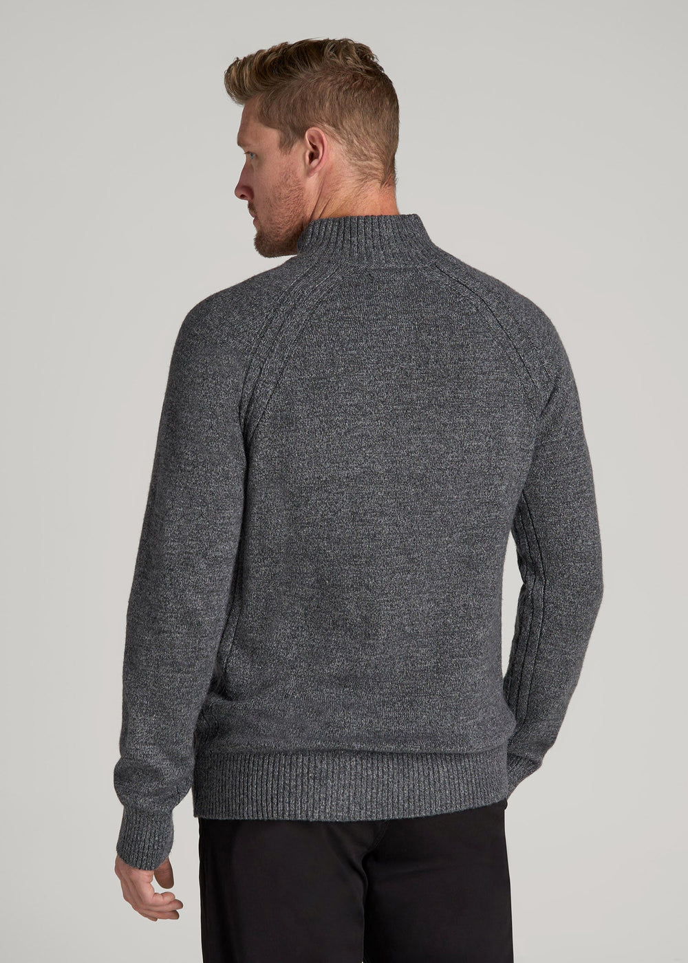 American Tall Sale | Three-Button Mock Neck Sweater for Tall Men in Grey Marl