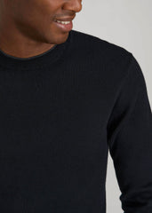 American Tall Outlet | Merino Wool Crewneck Tip Sweater for Tall Men in Black