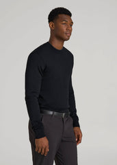 American Tall Outlet | Merino Wool Crewneck Tip Sweater for Tall Men in Black
