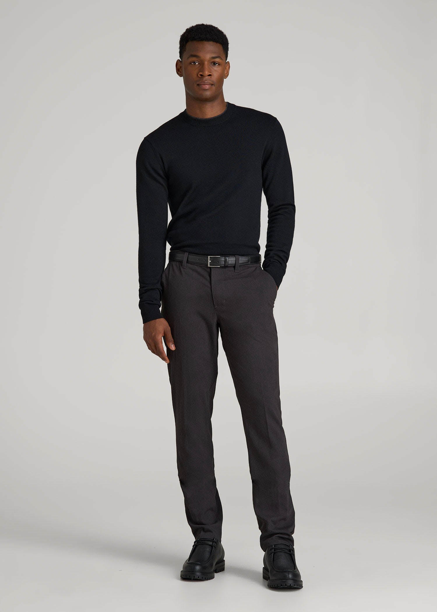 American Tall Outlet | Merino Wool Crewneck Tip Sweater for Tall Men in Black