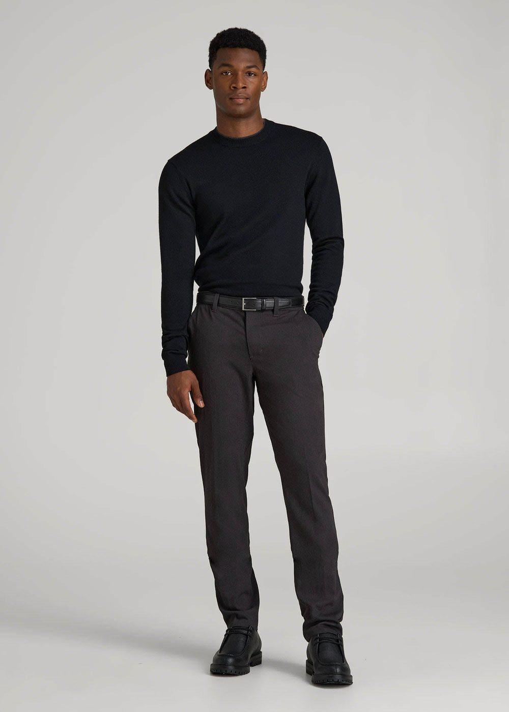 American Tall Outlet | Merino Wool Crewneck Tip Sweater for Tall Men in Black