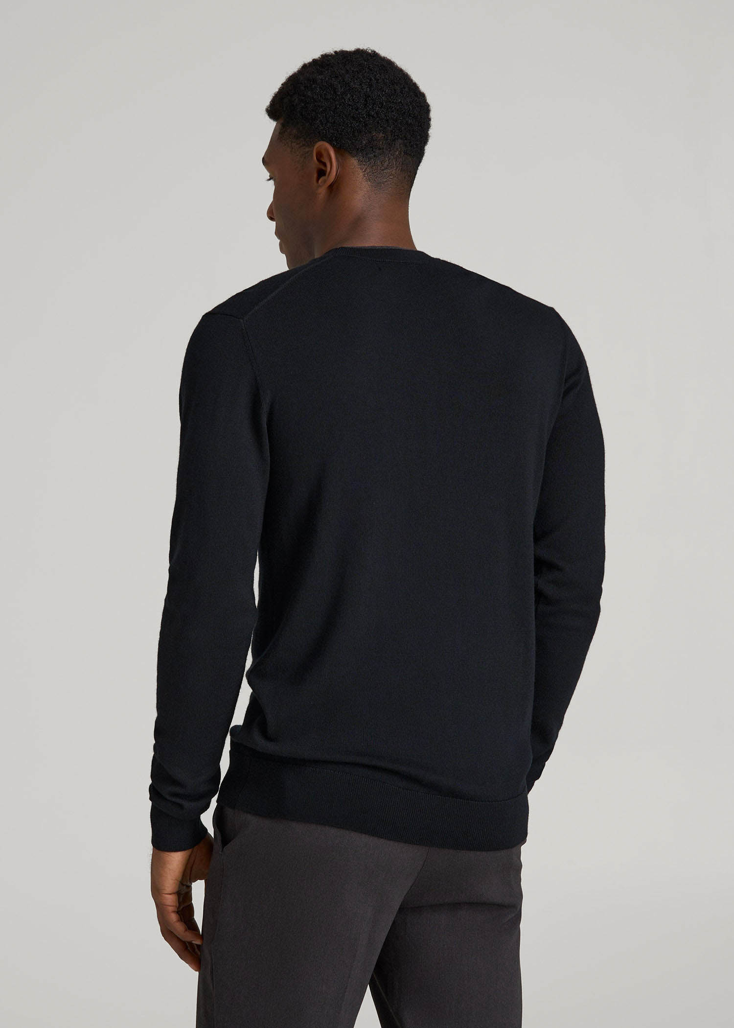 American Tall Outlet | Merino Wool Crewneck Tip Sweater for Tall Men in Black