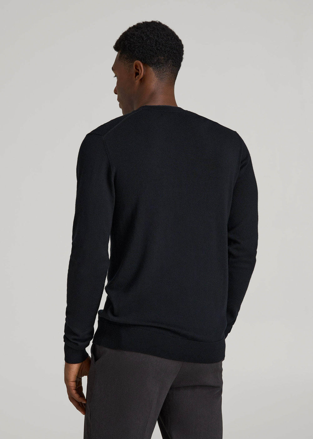 American Tall Outlet | Merino Wool Crewneck Tip Sweater for Tall Men in Black