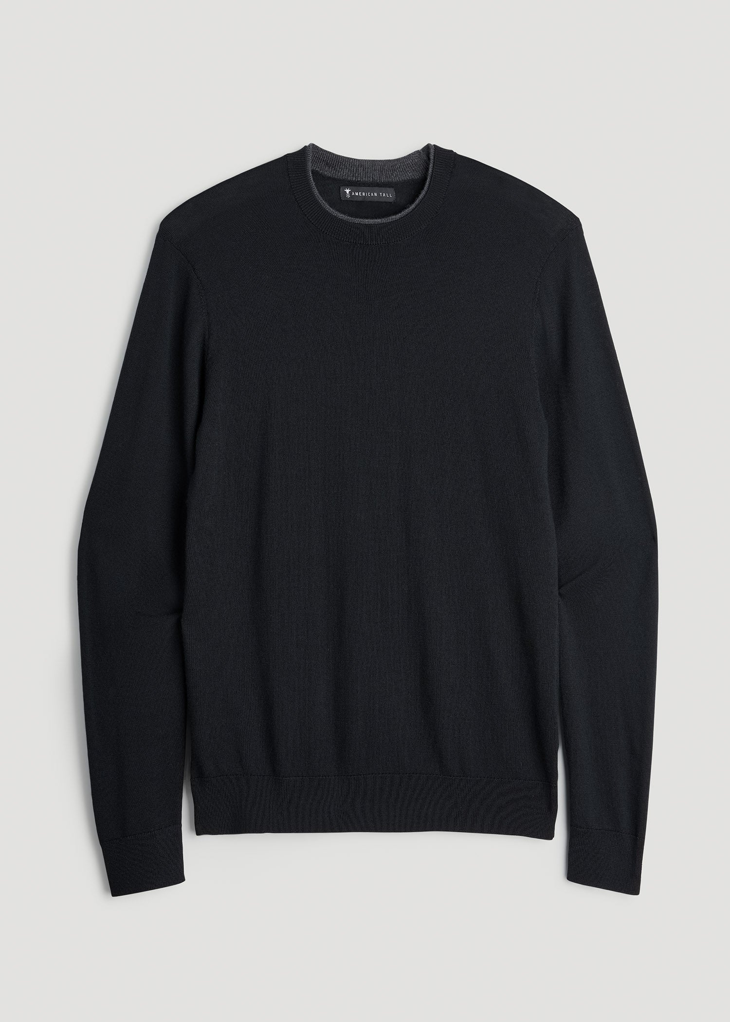 American Tall Outlet | Merino Wool Crewneck Tip Sweater for Tall Men in Black