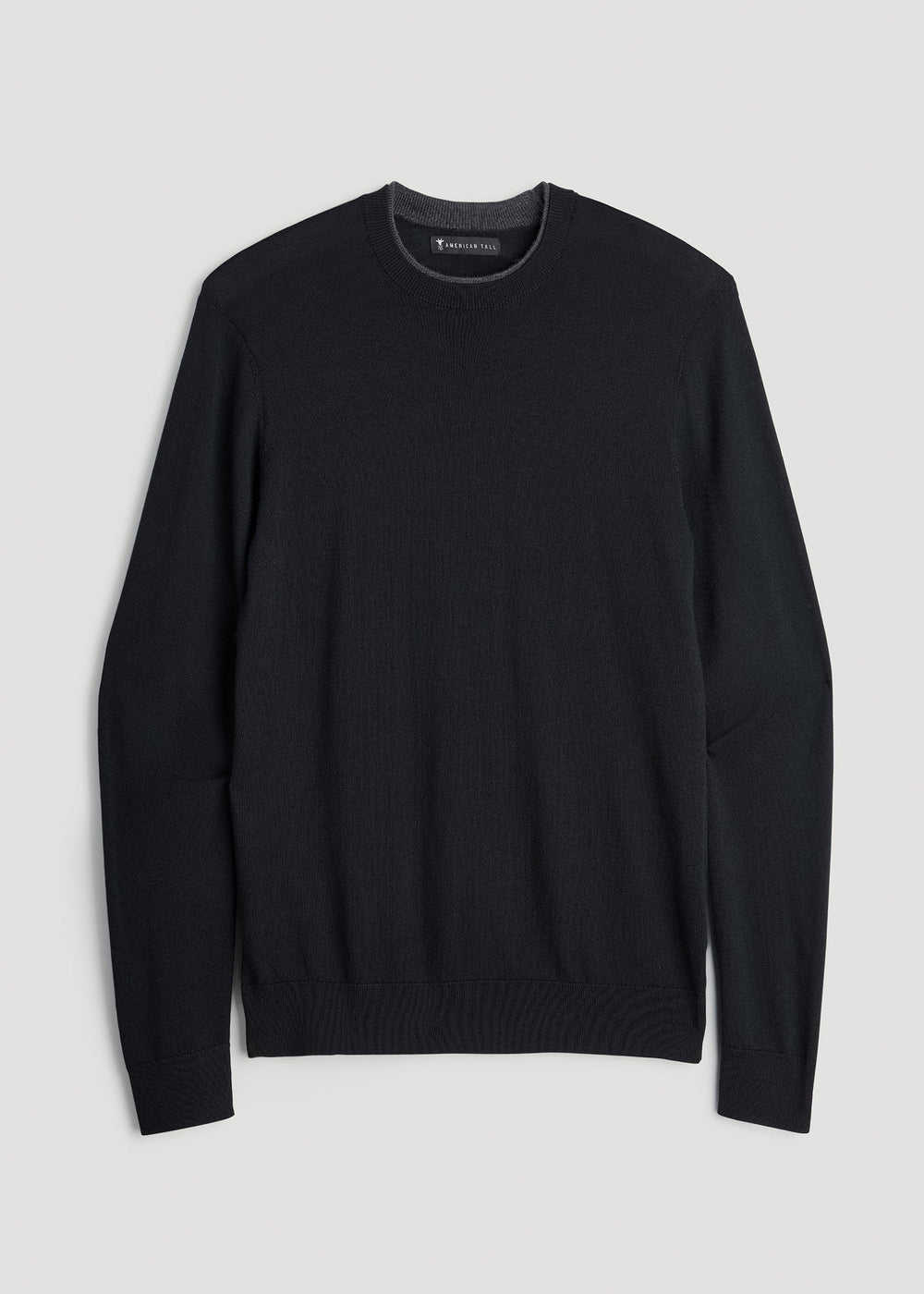 American Tall Outlet | Merino Wool Crewneck Tip Sweater for Tall Men in Black