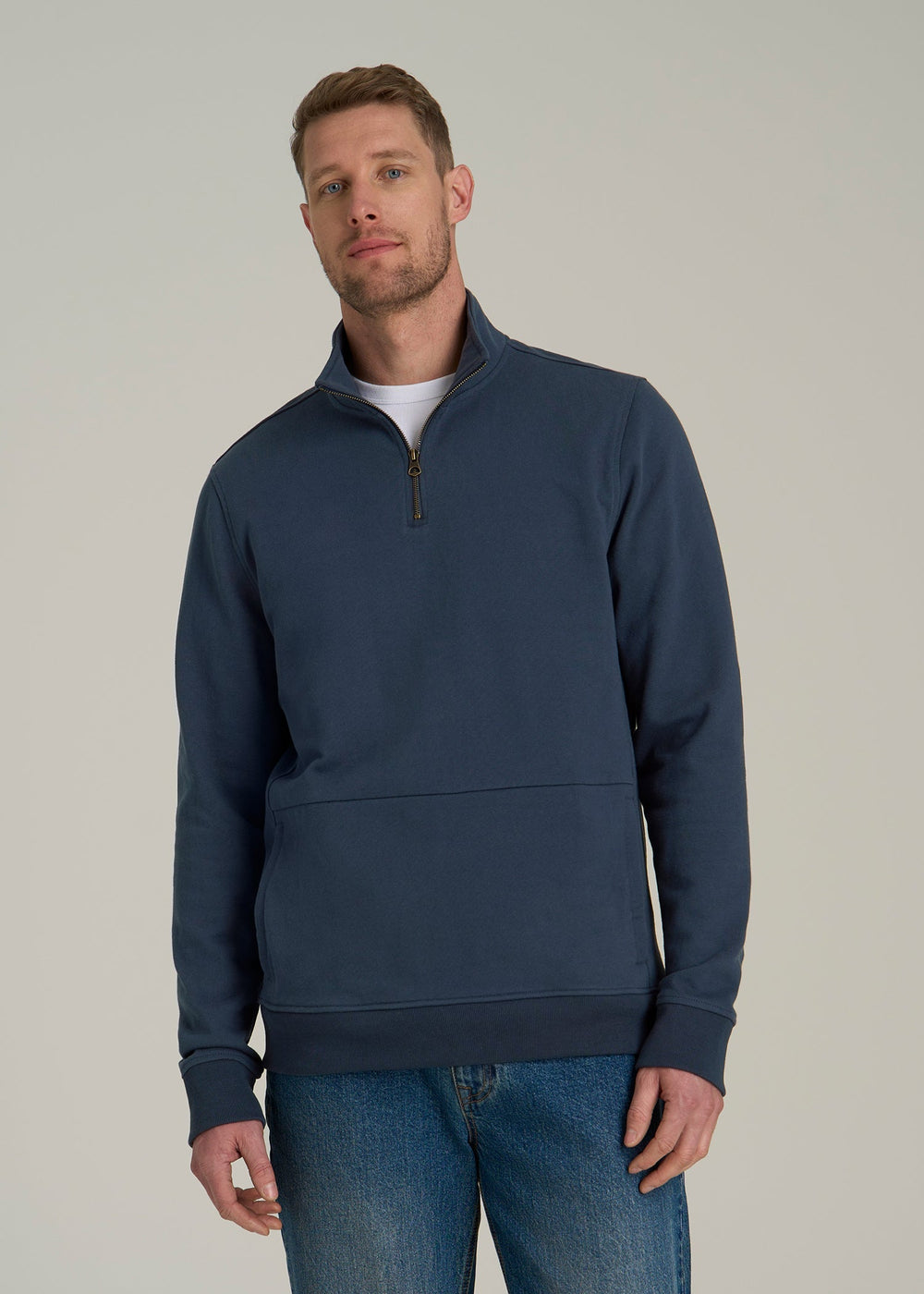 American Tall Discount | LJ&S Heavyweight Quarter-Zip Pullover for Tall Men in Vintage Midnight Navy