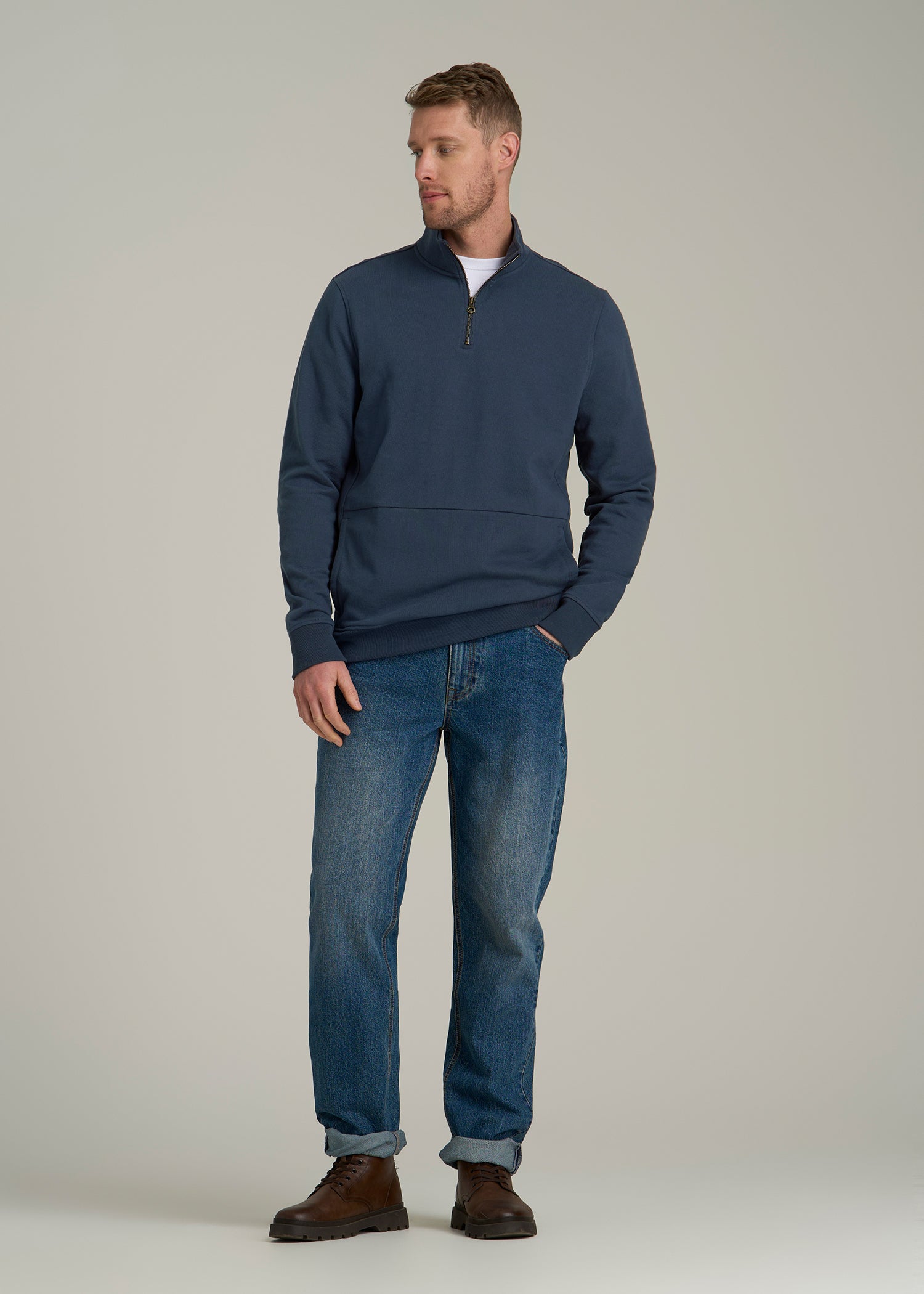 American Tall Discount | LJ&S Heavyweight Quarter-Zip Pullover for Tall Men in Vintage Midnight Navy