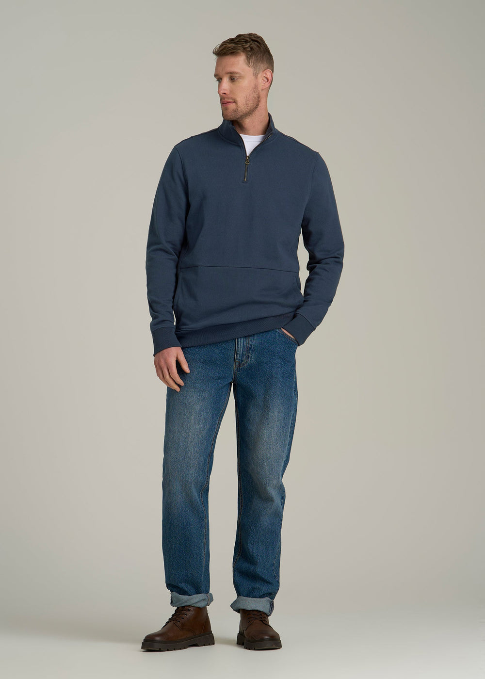 American Tall Discount | LJ&S Heavyweight Quarter-Zip Pullover for Tall Men in Vintage Midnight Navy