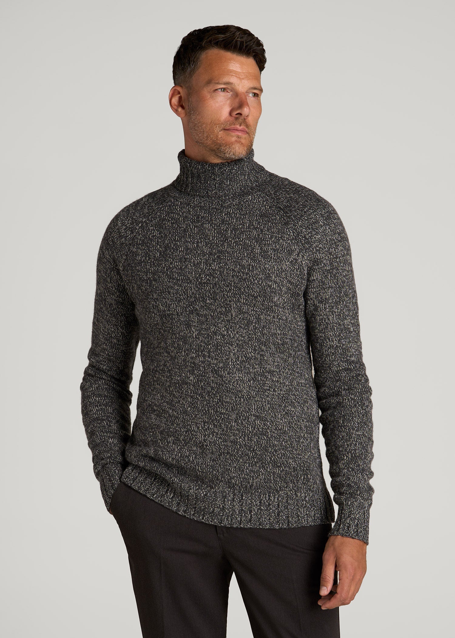 American Tall Online | Wool Blend Marled Turtleneck for Tall Men in Charcoal Multi