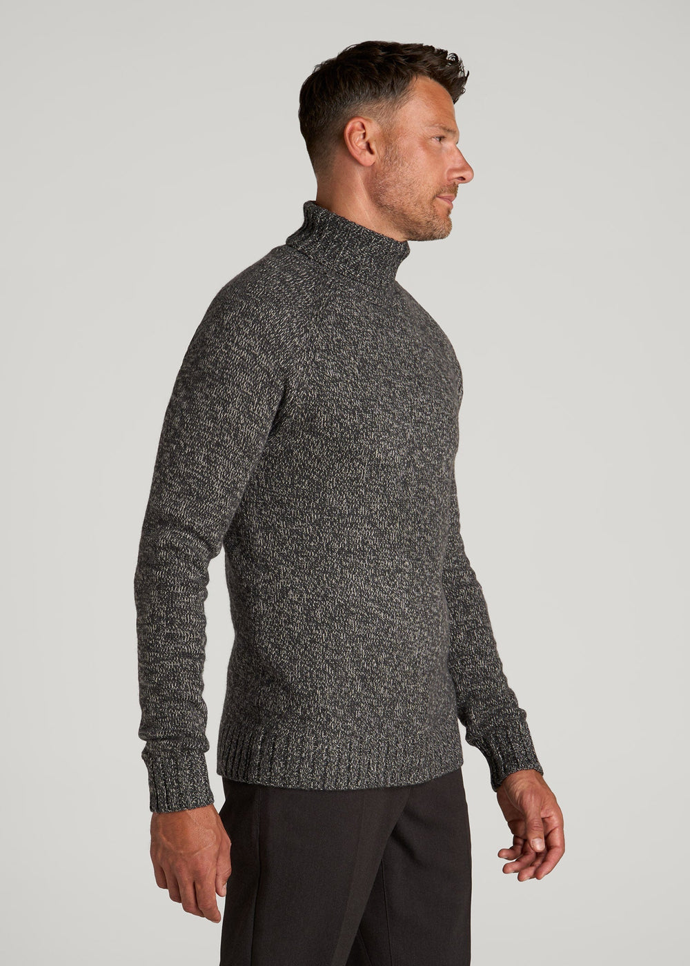 American Tall Online | Wool Blend Marled Turtleneck for Tall Men in Charcoal Multi