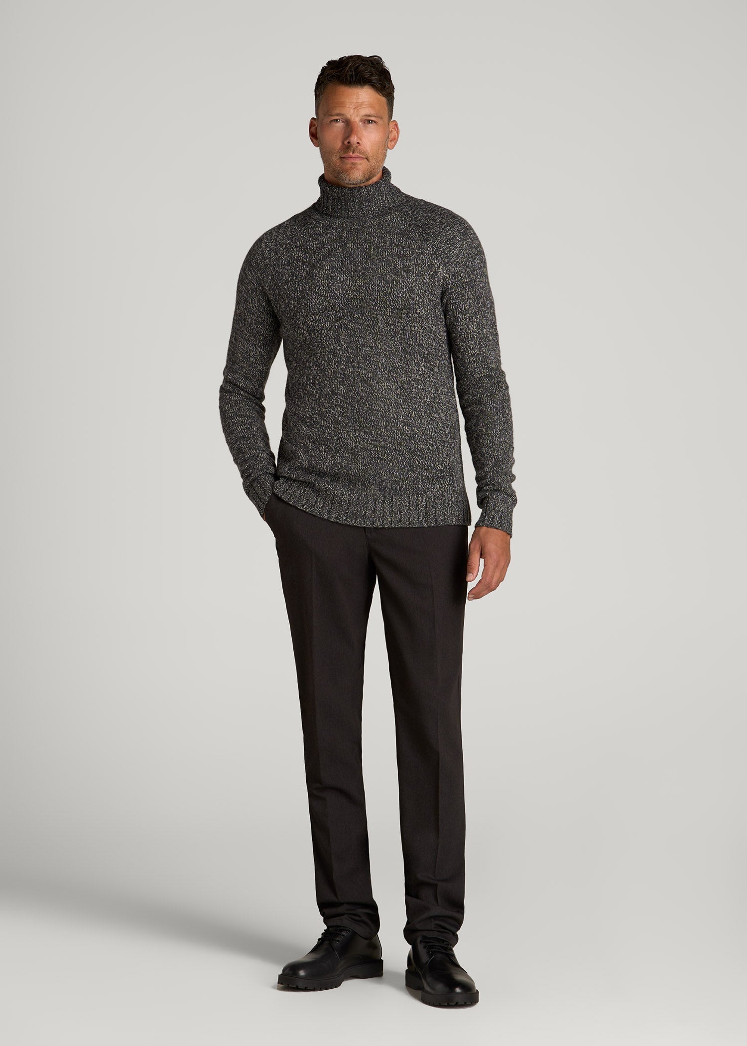 American Tall Online | Wool Blend Marled Turtleneck for Tall Men in Charcoal Multi