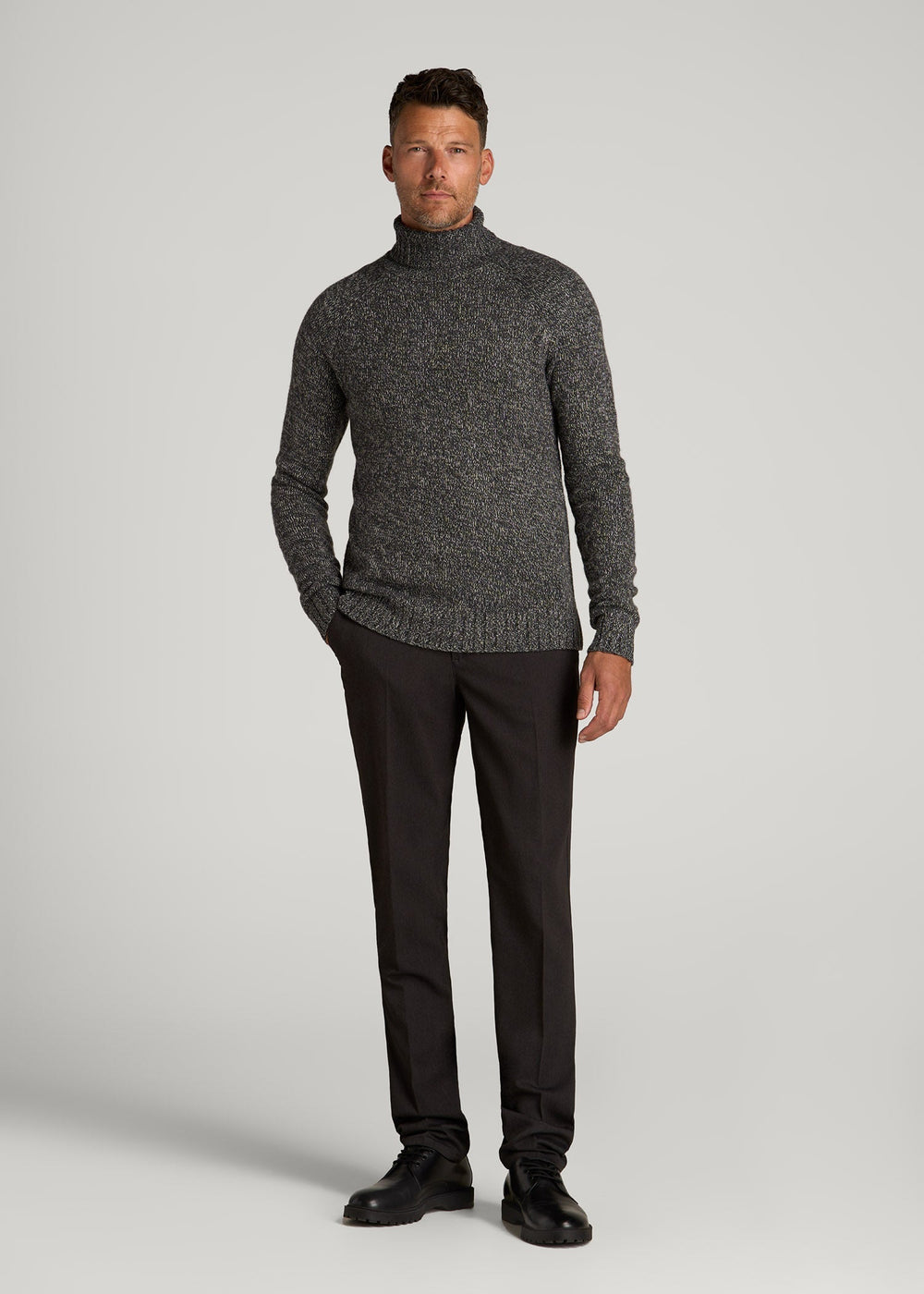 American Tall Online | Wool Blend Marled Turtleneck for Tall Men in Charcoal Multi