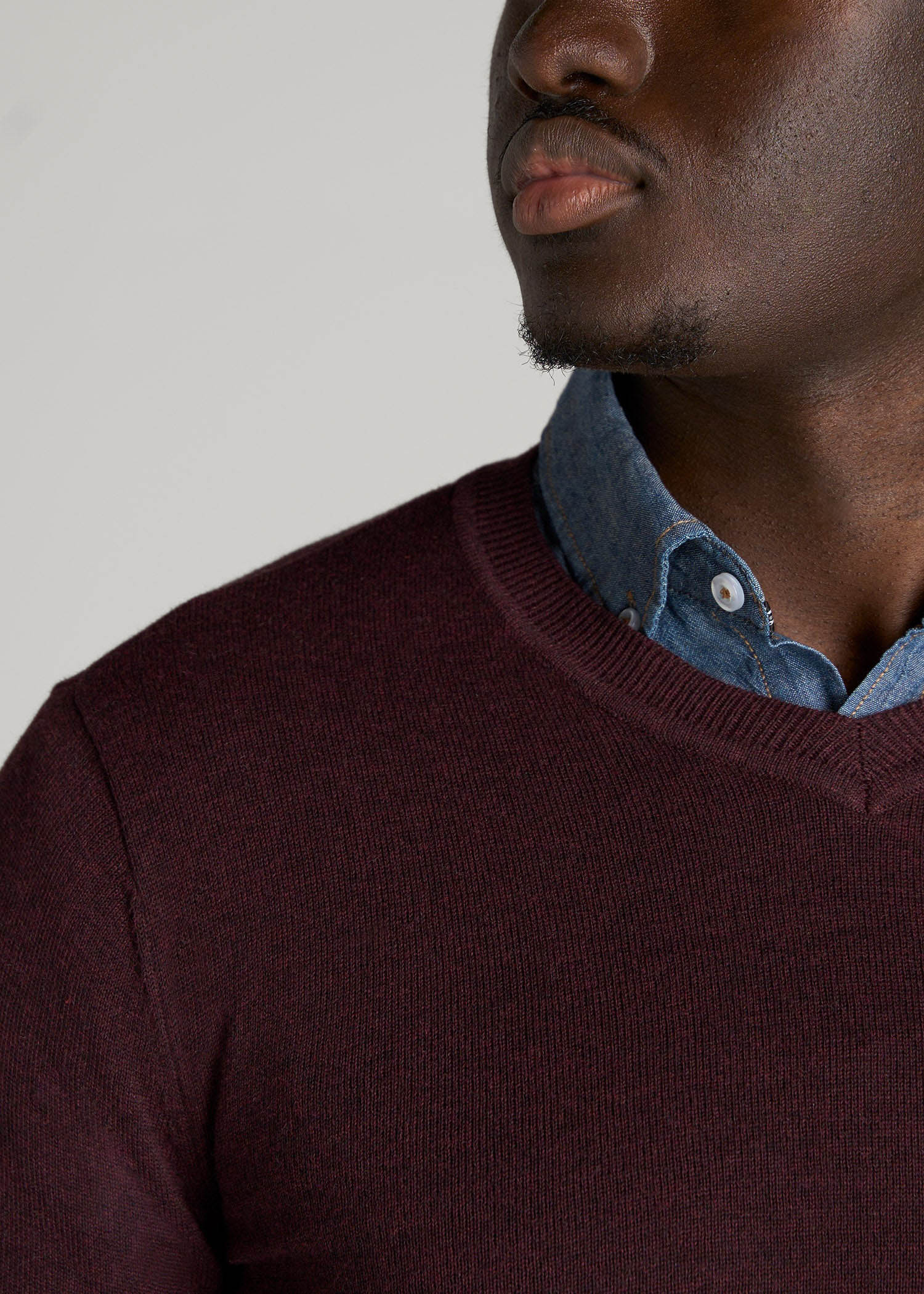 American Tall Sale | Everyday V-Neck Sweater for Tall Men in Burgundy Mix