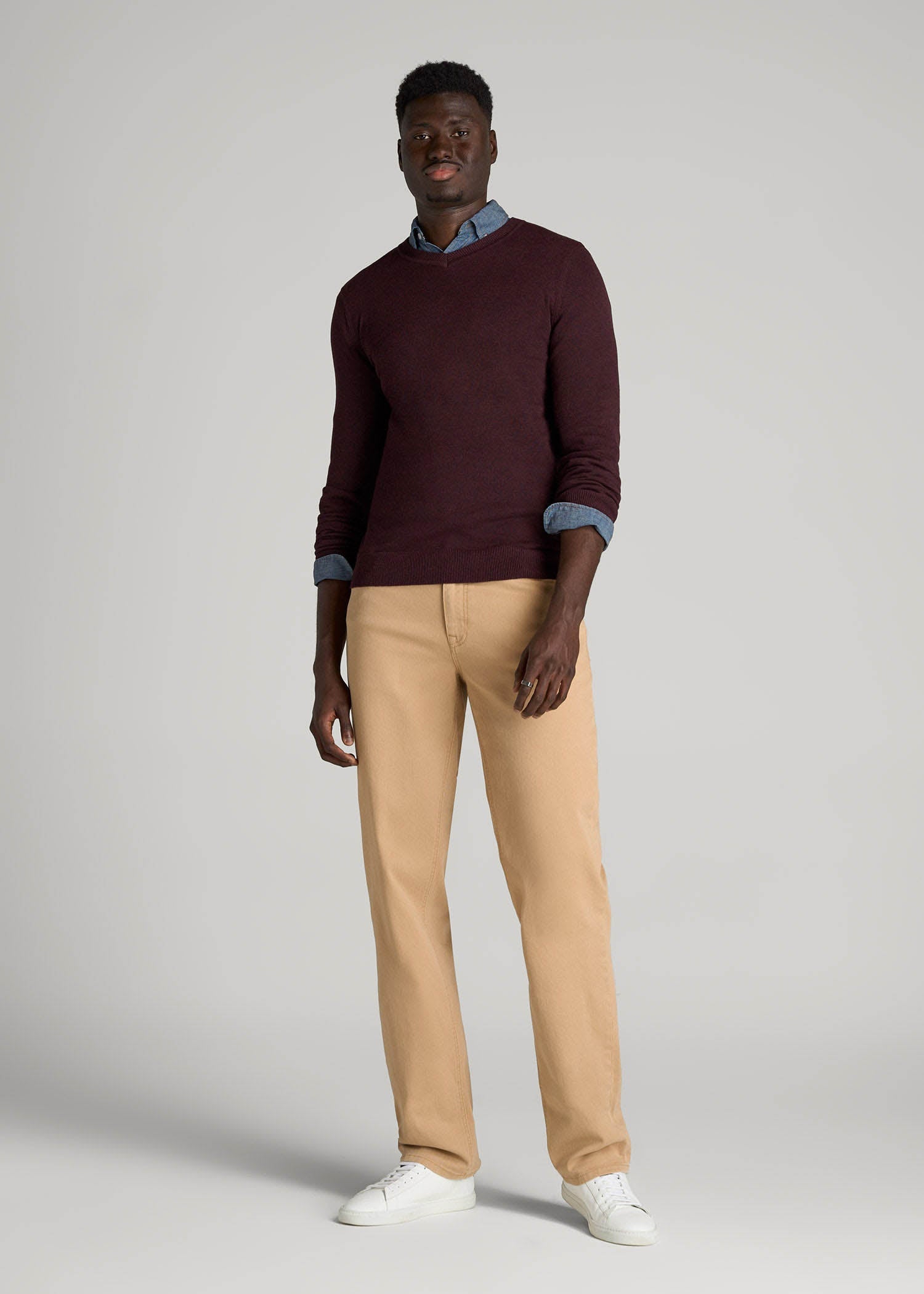 American Tall Sale | Everyday V-Neck Sweater for Tall Men in Burgundy Mix