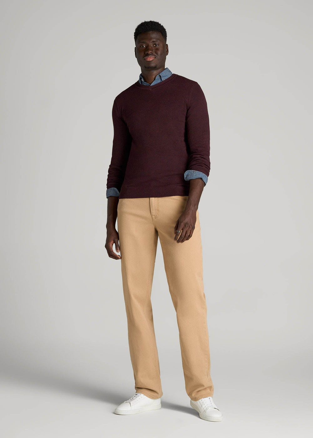 American Tall Sale | Everyday V-Neck Sweater for Tall Men in Burgundy Mix