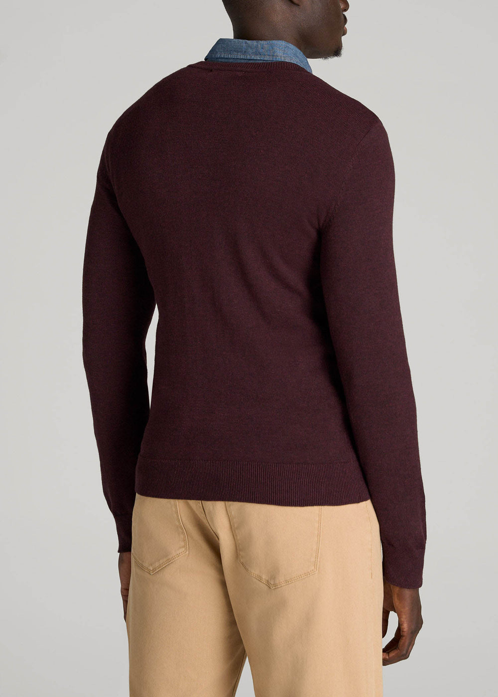 American Tall Sale | Everyday V-Neck Sweater for Tall Men in Burgundy Mix