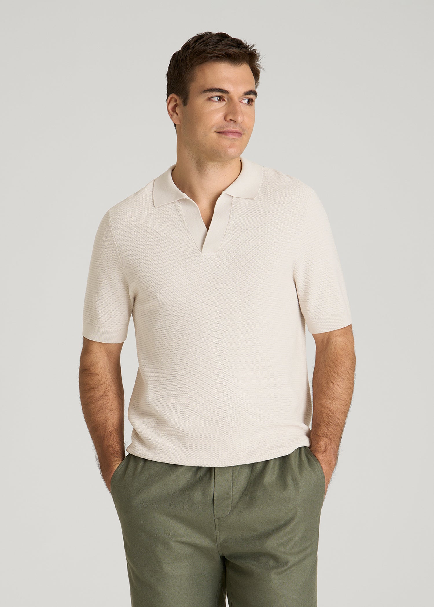 American Tall Outlet | Braided Knit Sweater Polo for Tall Men in White Sand