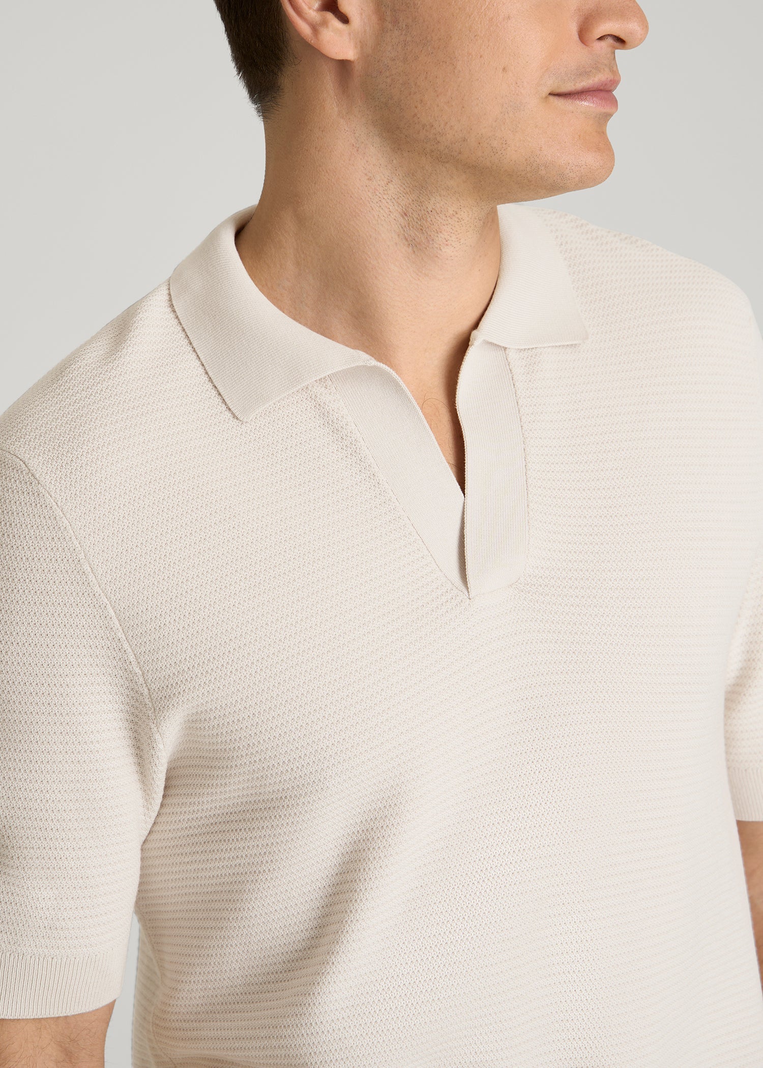 American Tall Outlet | Braided Knit Sweater Polo for Tall Men in White Sand