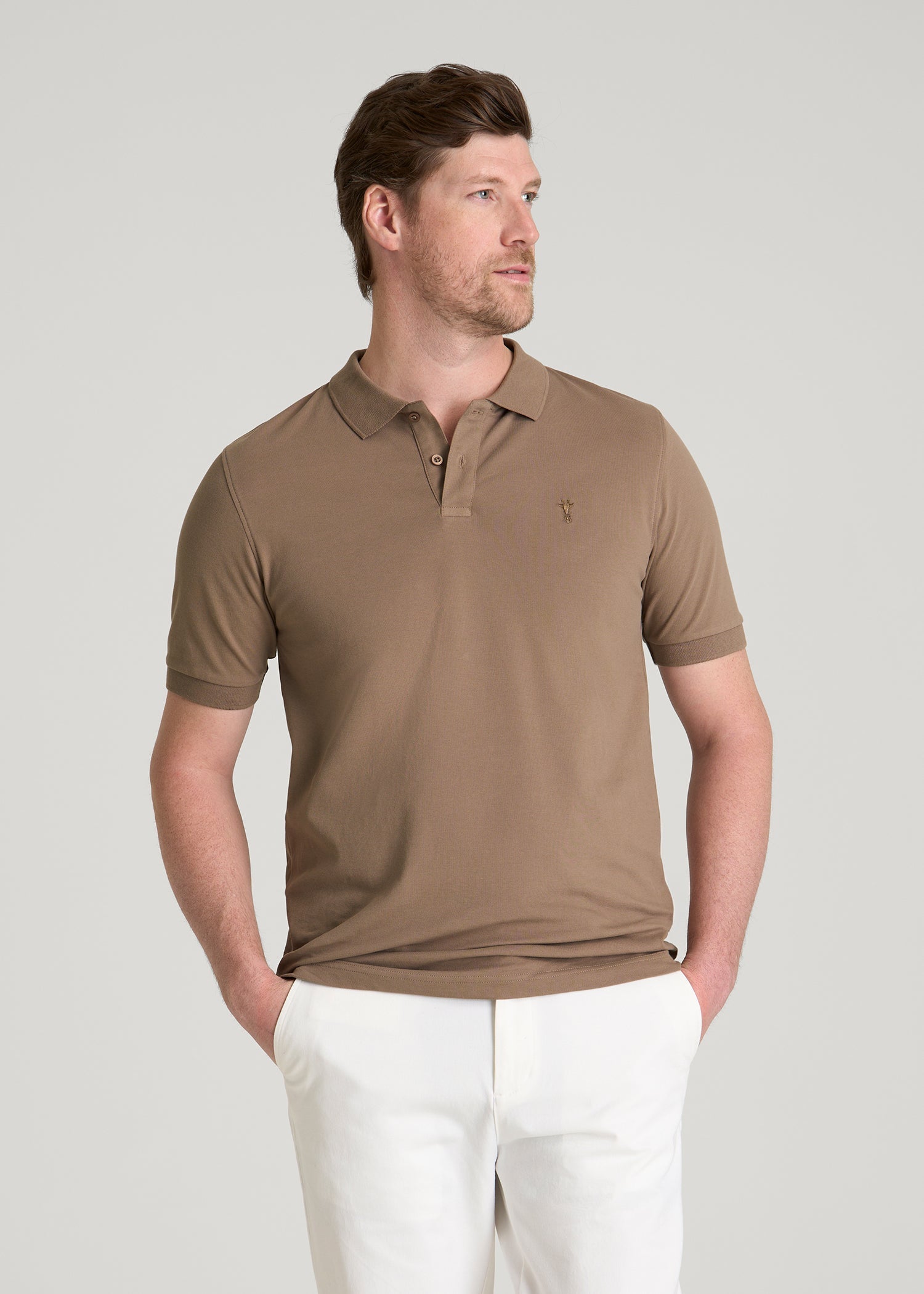 American Tall For Sale | Classic Polo with Embroidered Logo for Tall Men in Warm Brown