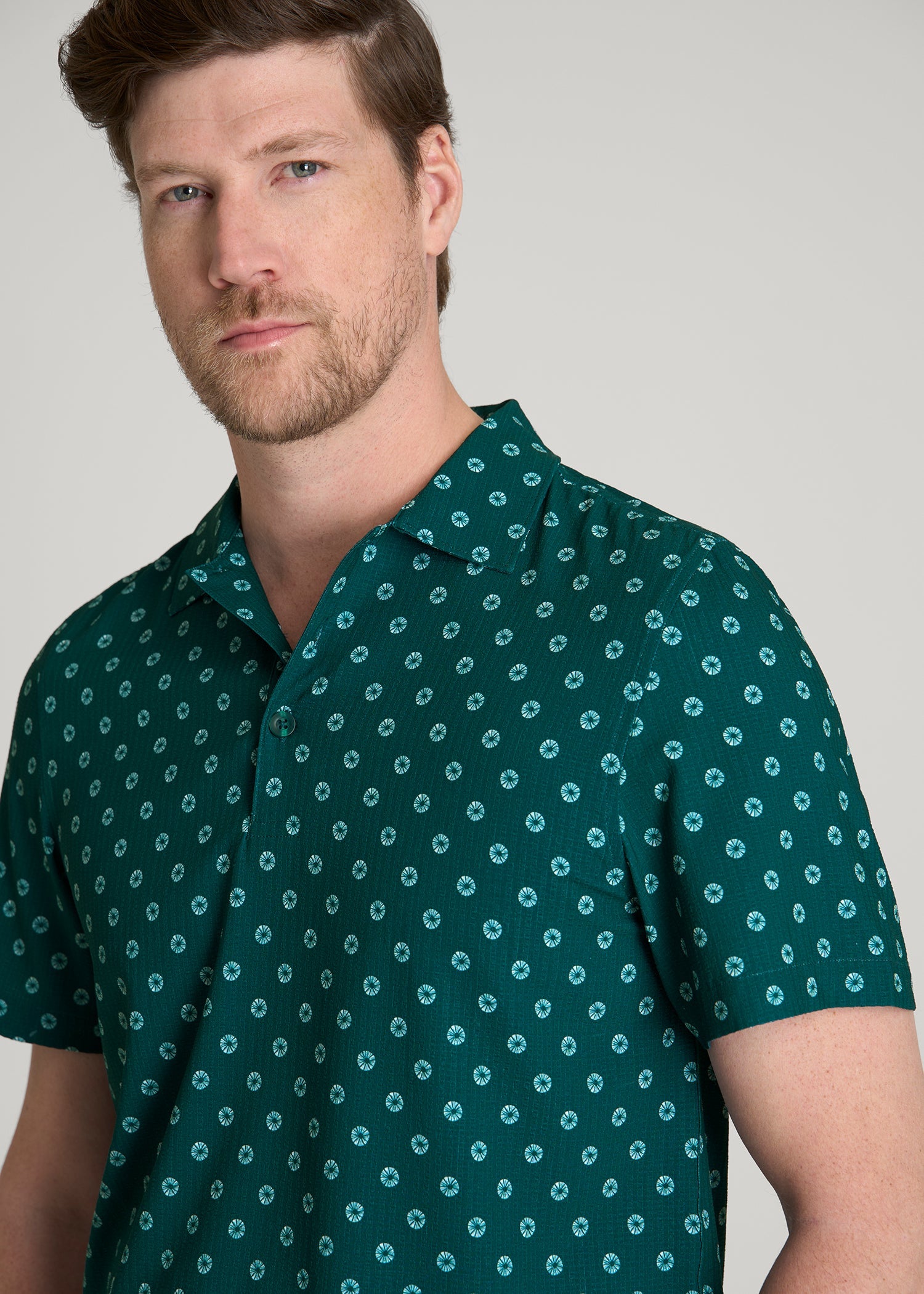 American Tall Online Shop | Coastal Perforated Polo for Tall Men in Deep Teal Floral