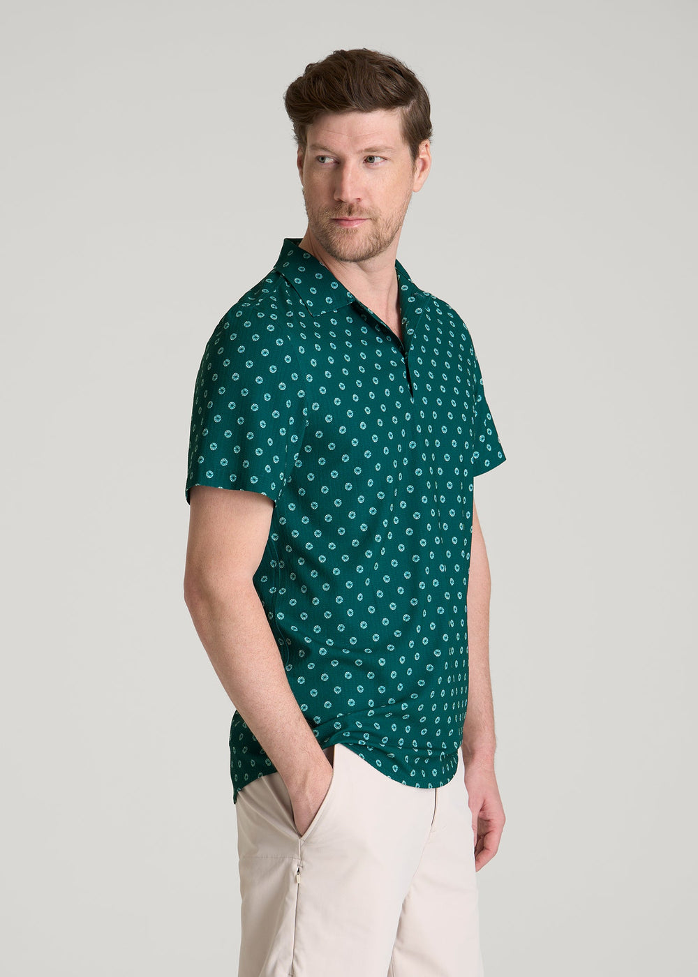 American Tall Online Shop | Coastal Perforated Polo for Tall Men in Deep Teal Floral