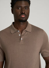 American Tall Discount | Linen Blend Knit Polo for Tall Men in Warm Brown