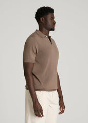American Tall Discount | Linen Blend Knit Polo for Tall Men in Warm Brown