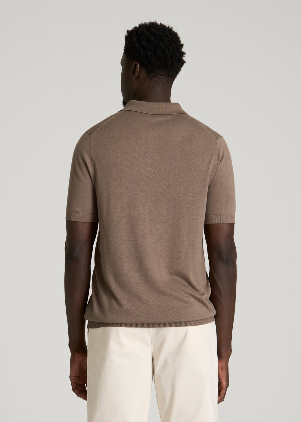 American Tall Discount | Linen Blend Knit Polo for Tall Men in Warm Brown