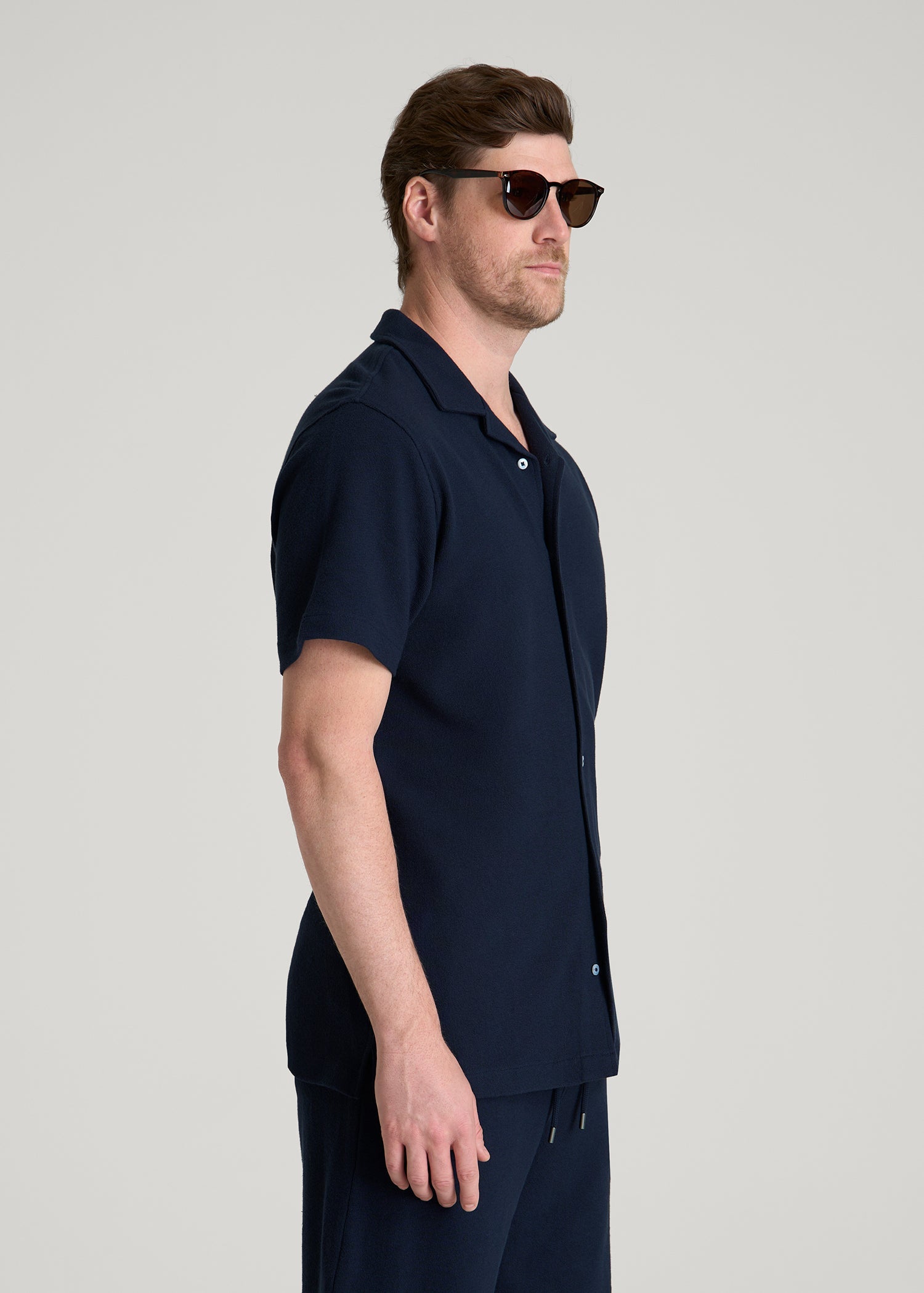 American Tall Sale | Terry Cotton Polo Cardigan for Tall Men in Patriot Blue