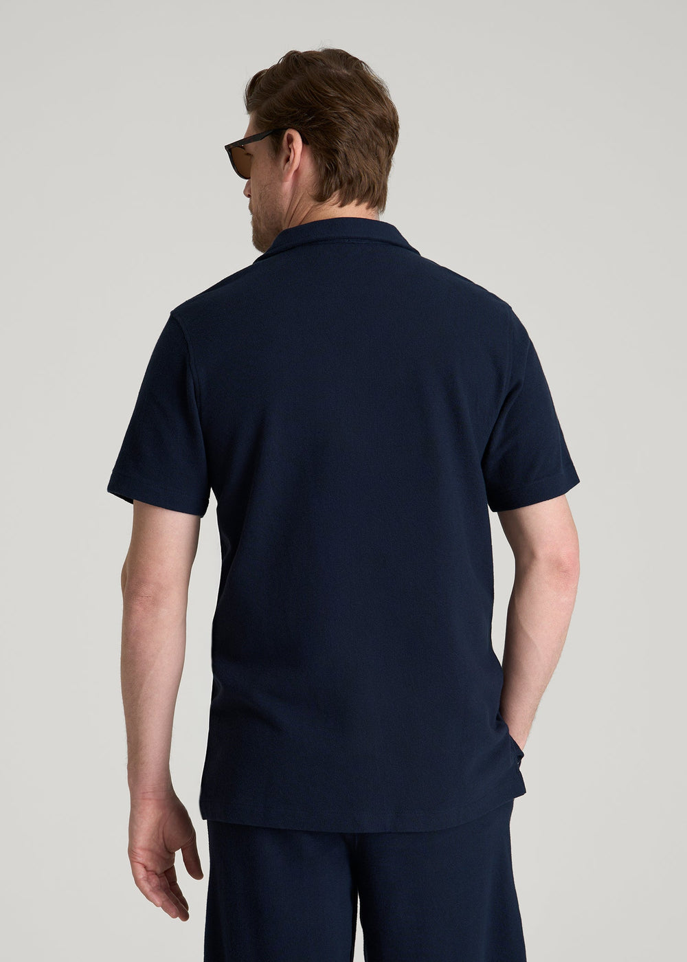 American Tall Sale | Terry Cotton Polo Cardigan for Tall Men in Patriot Blue