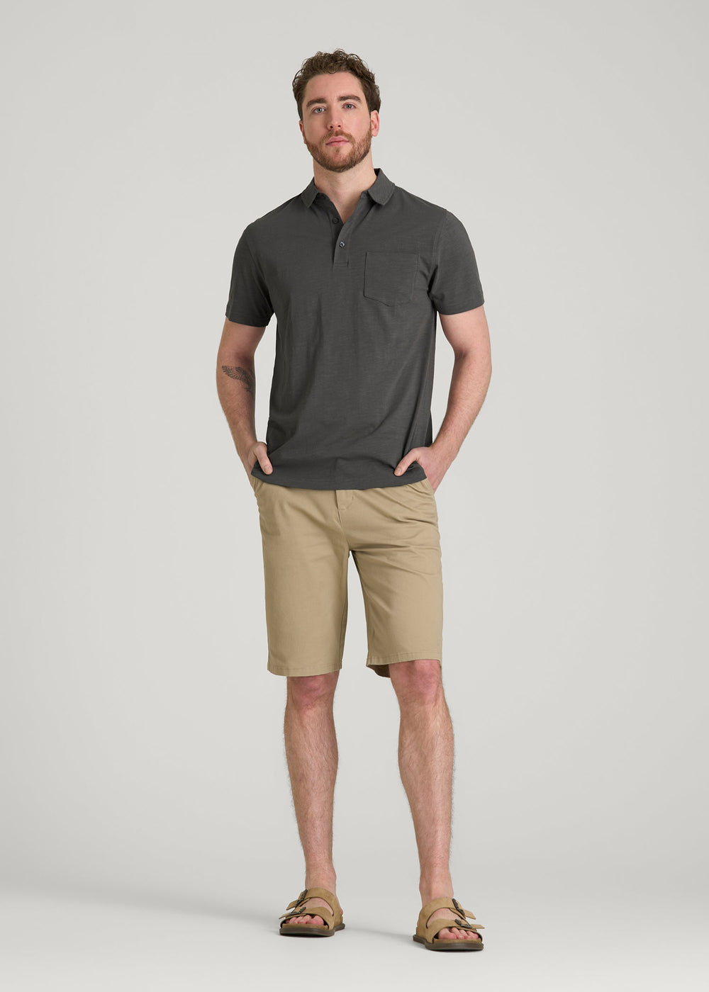 American Tall Outlet | Slub Knit Polo with Pocket for Tall Men in Steel Grey