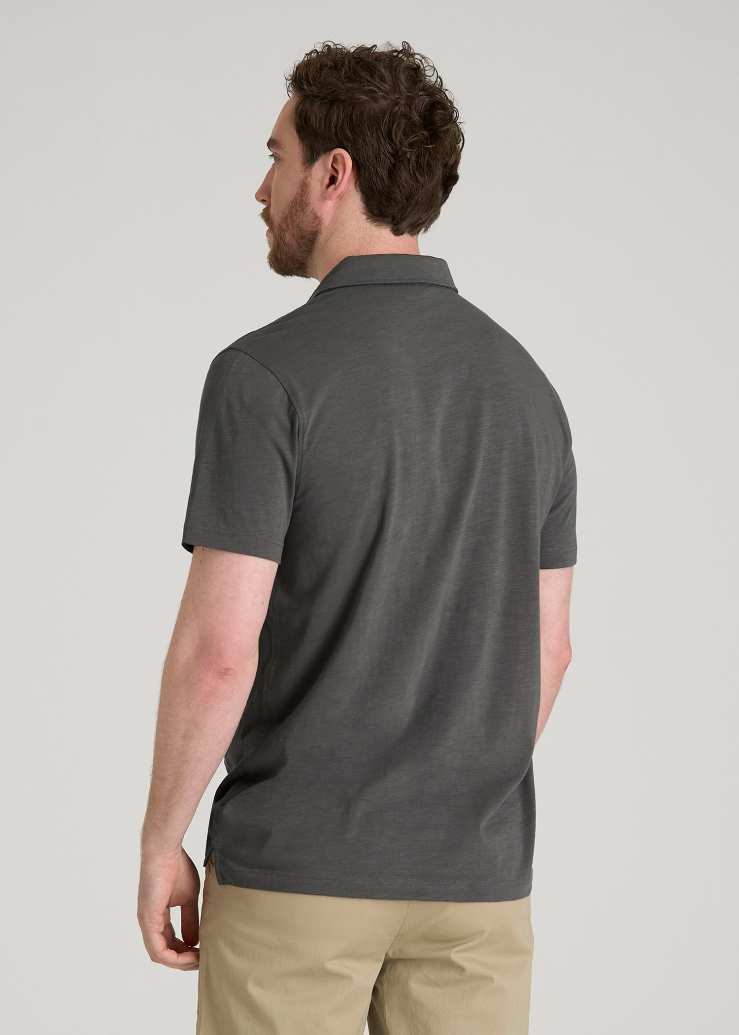American Tall Outlet | Slub Knit Polo with Pocket for Tall Men in Steel Grey