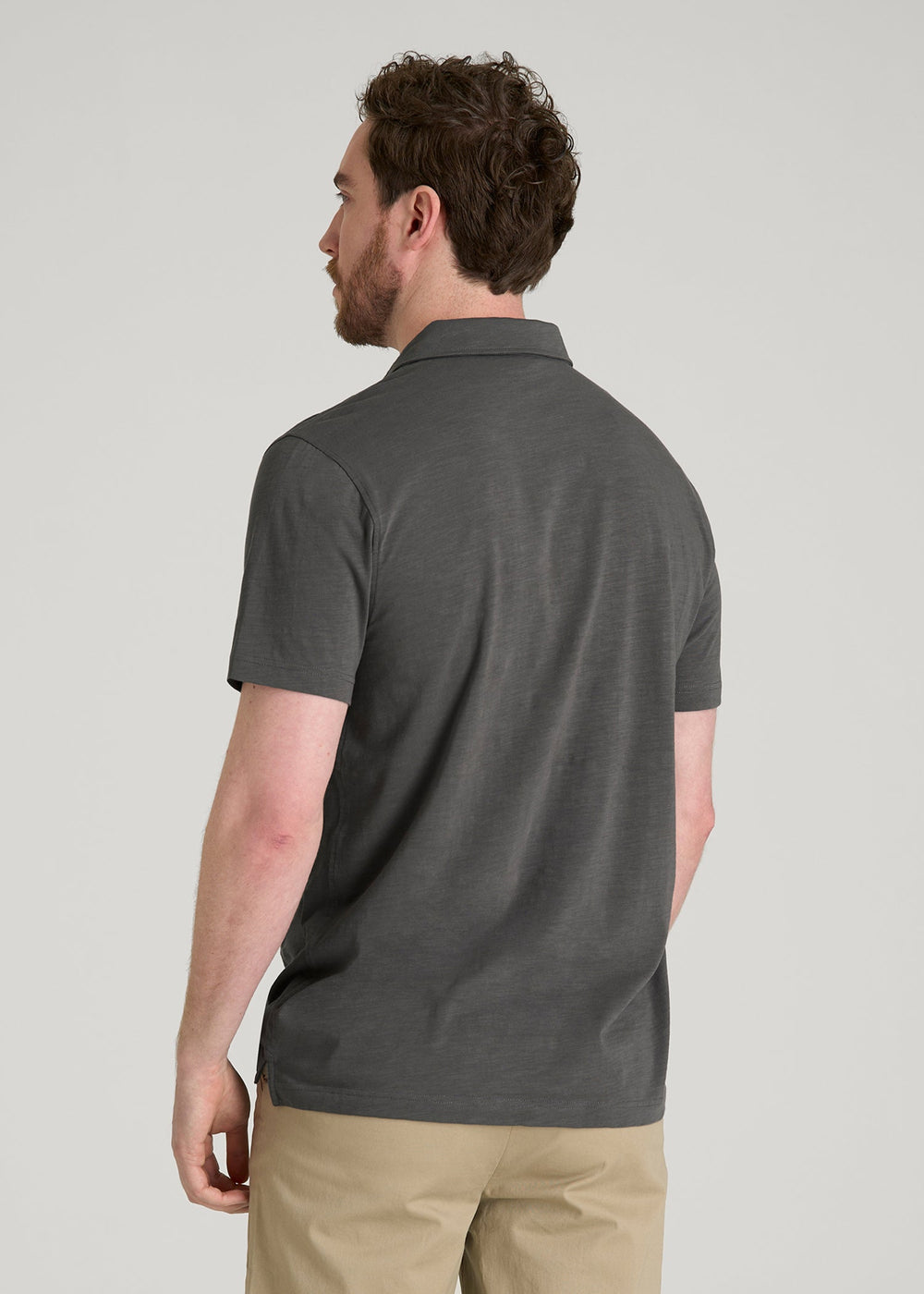 American Tall Outlet | Slub Knit Polo with Pocket for Tall Men in Steel Grey