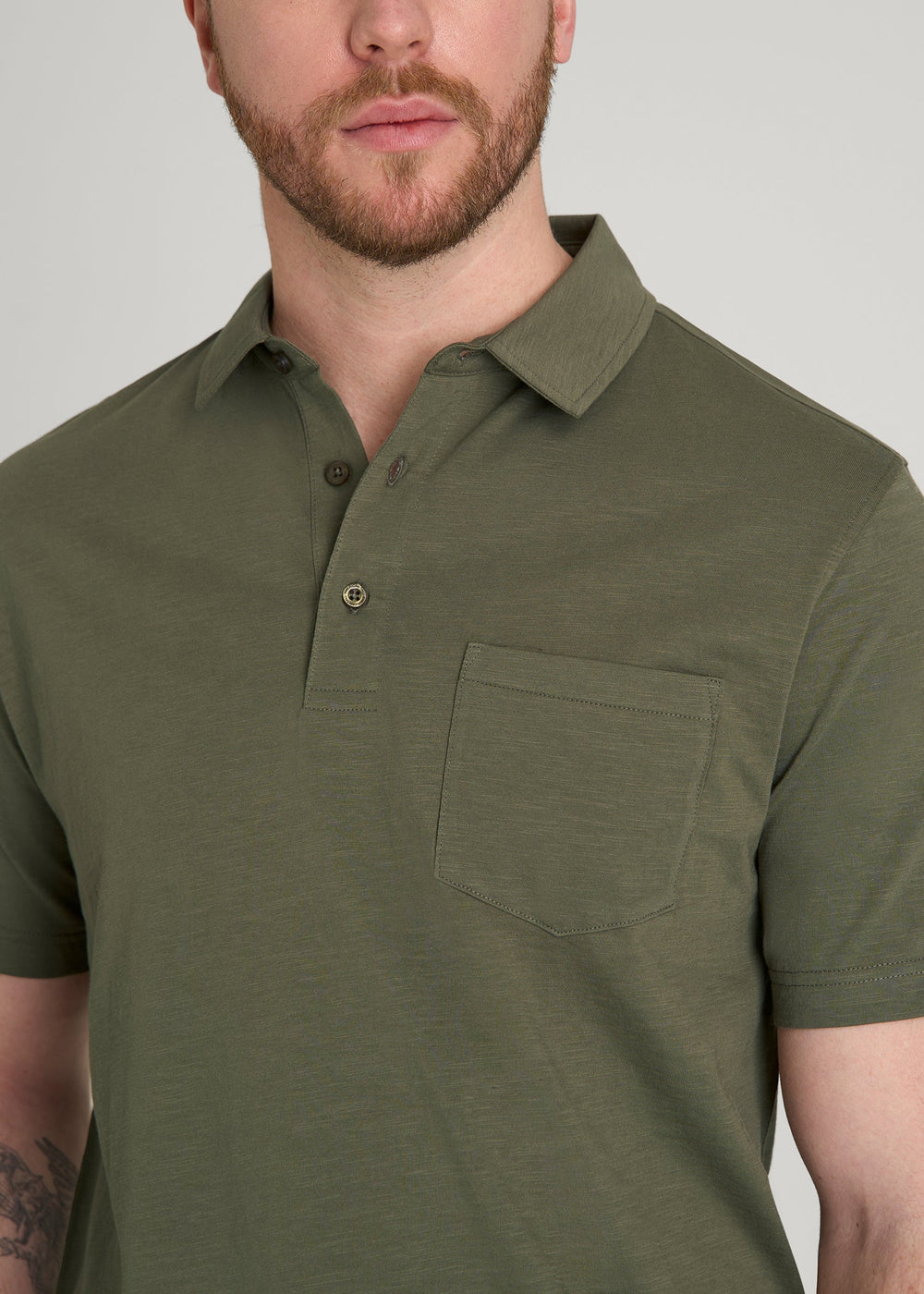 American Tall For Sale | Slub Knit Polo with Pocket for Tall Men in Olive