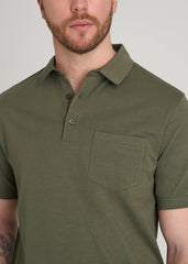 American Tall For Sale | Slub Knit Polo with Pocket for Tall Men in Olive