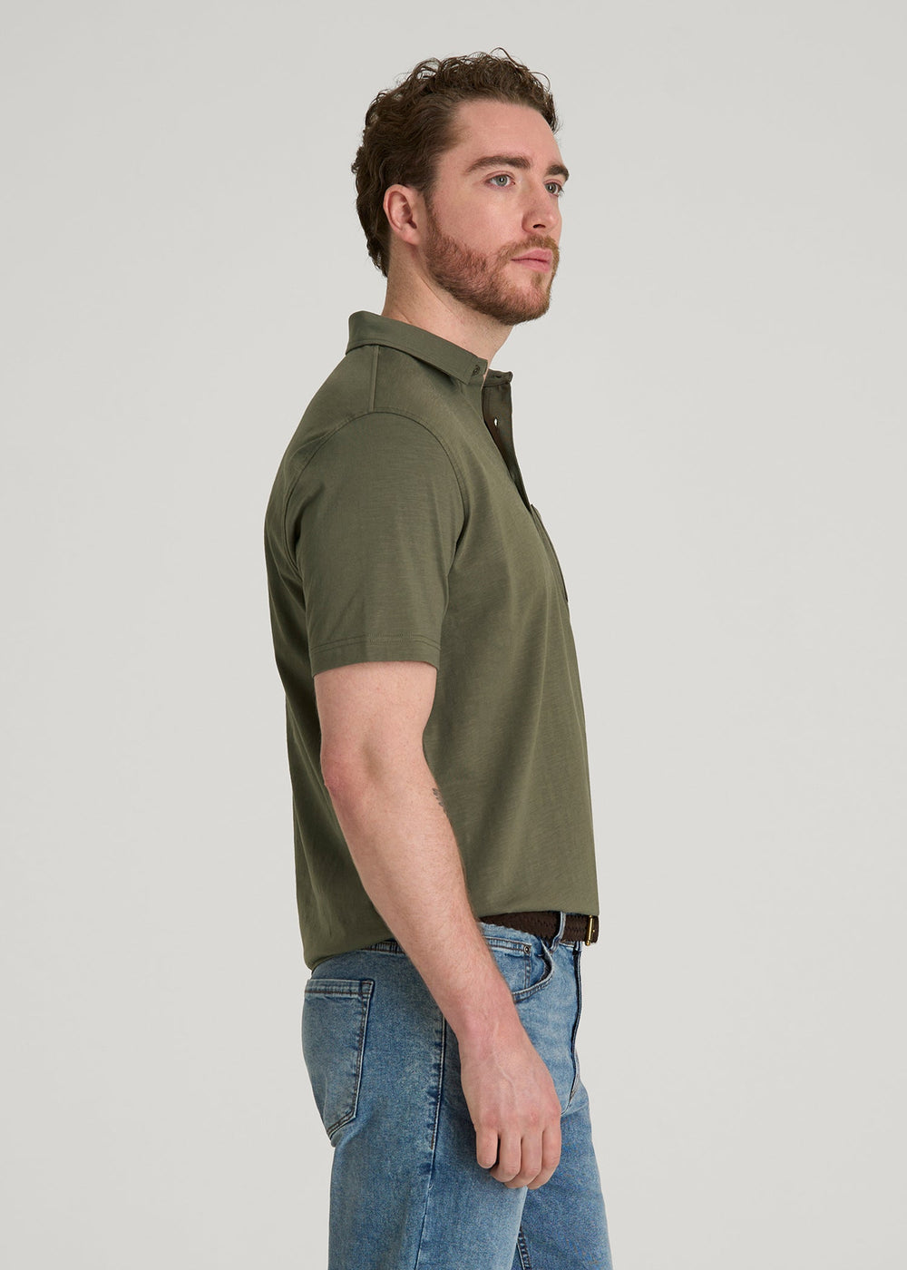 American Tall For Sale | Slub Knit Polo with Pocket for Tall Men in Olive