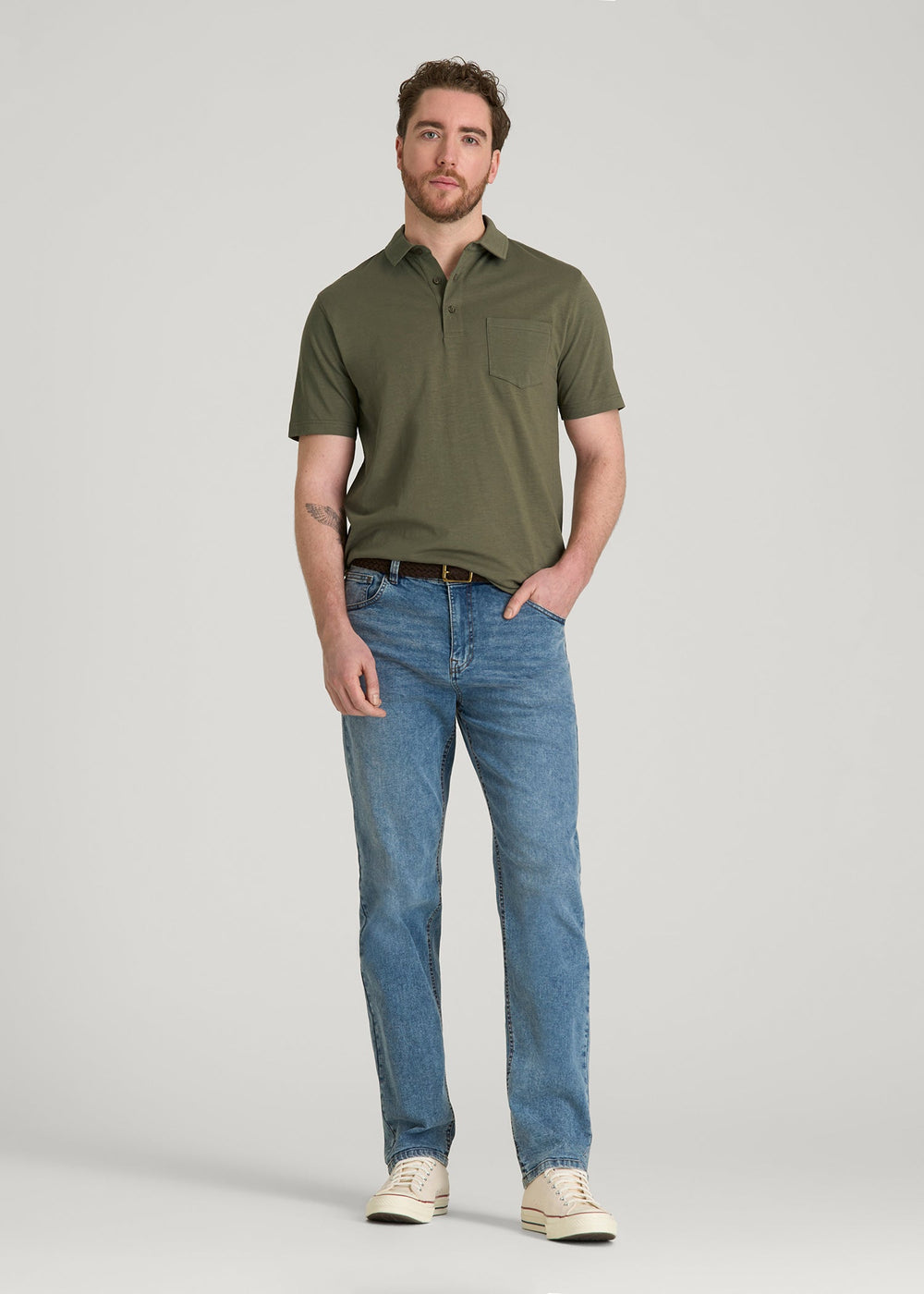 American Tall For Sale | Slub Knit Polo with Pocket for Tall Men in Olive
