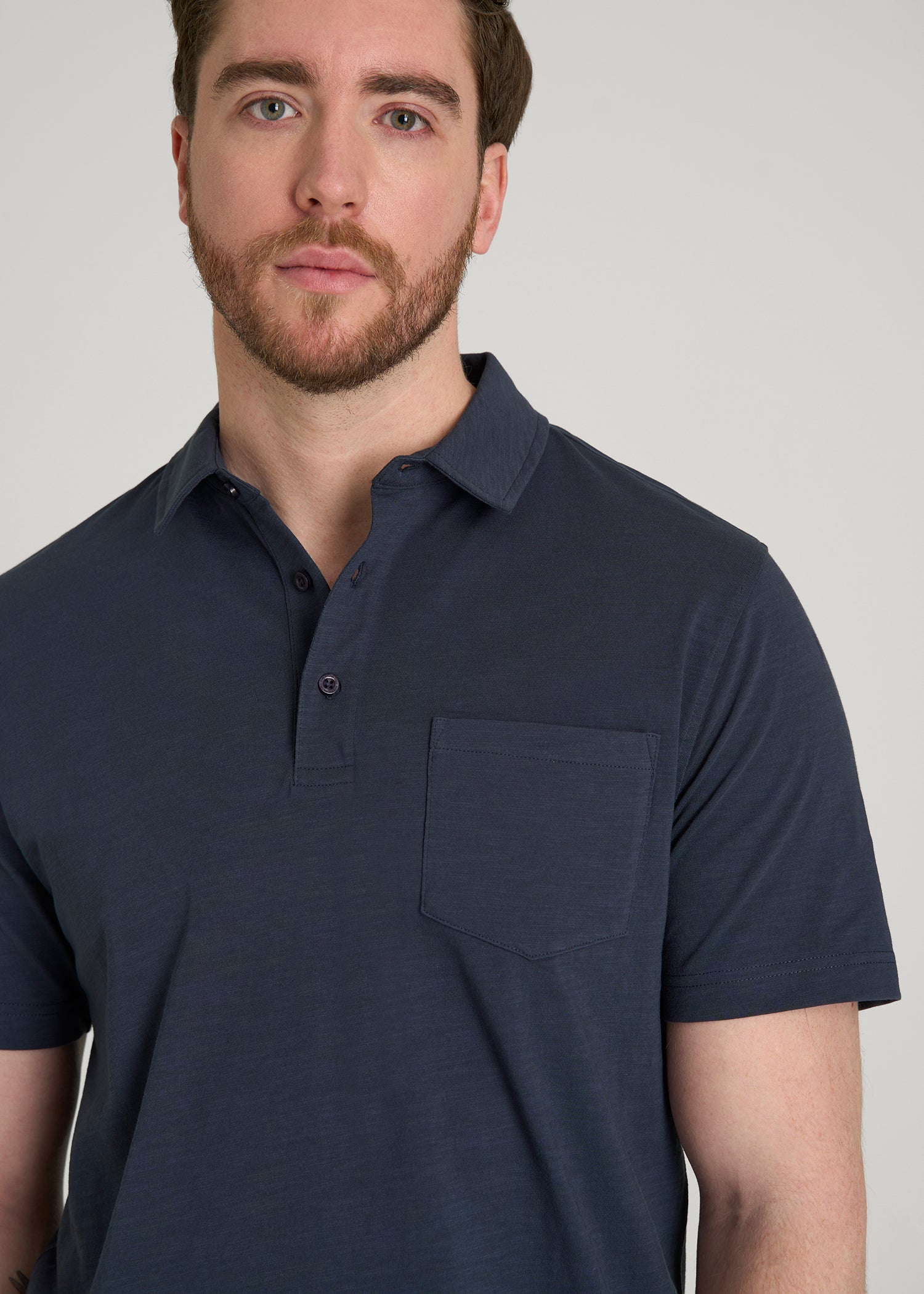 American Tall Online Shop | Slub Knit Polo with Pocket for Tall Men in Navy