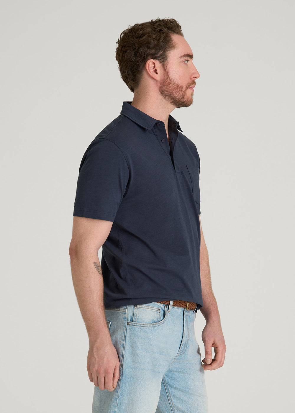 American Tall Online Shop | Slub Knit Polo with Pocket for Tall Men in Navy