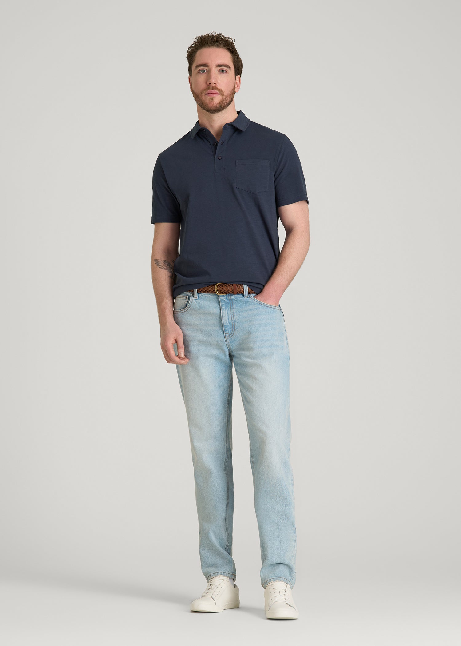 American Tall Online Shop | Slub Knit Polo with Pocket for Tall Men in Navy