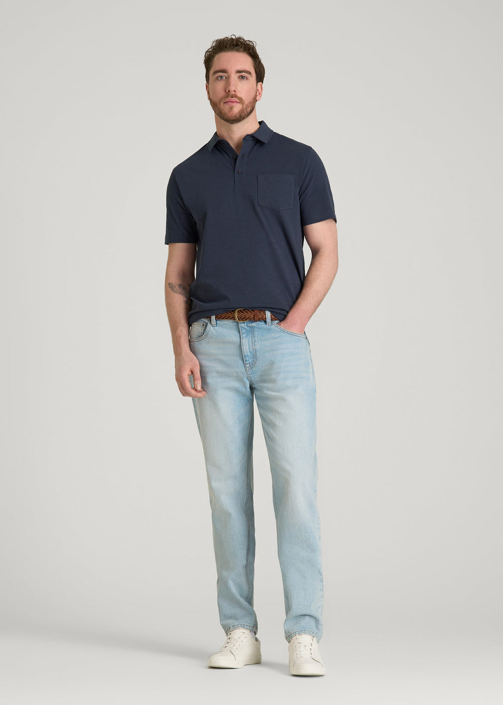 American Tall Online Shop | Slub Knit Polo with Pocket for Tall Men in Navy