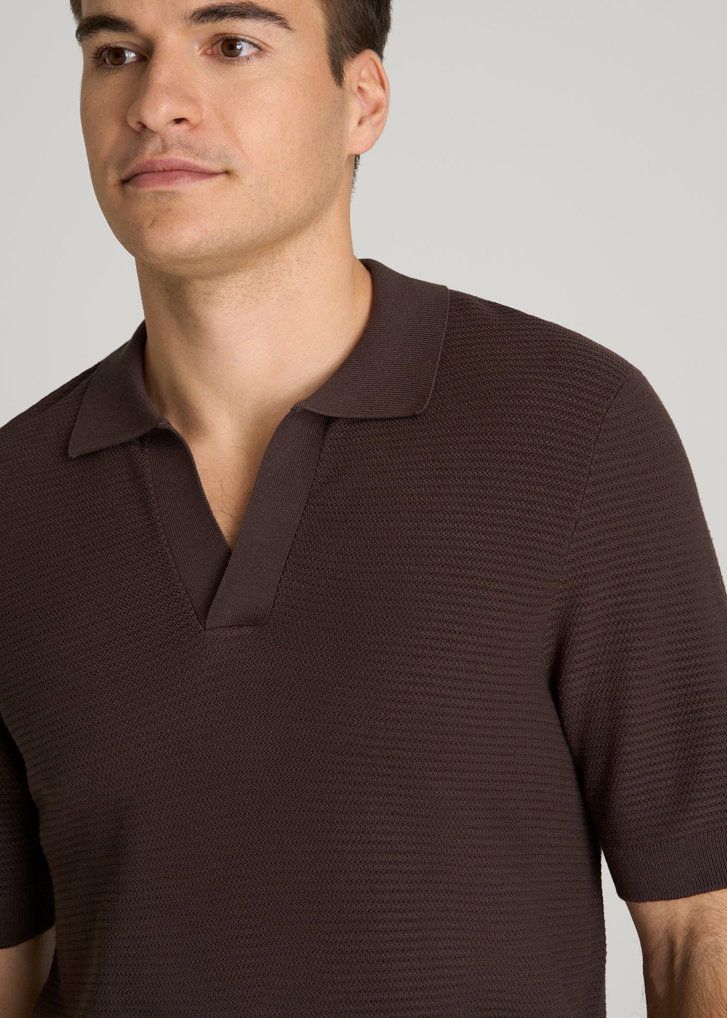 American Tall Discount | Braided Knit Sweater Polo for Tall Men in Espresso