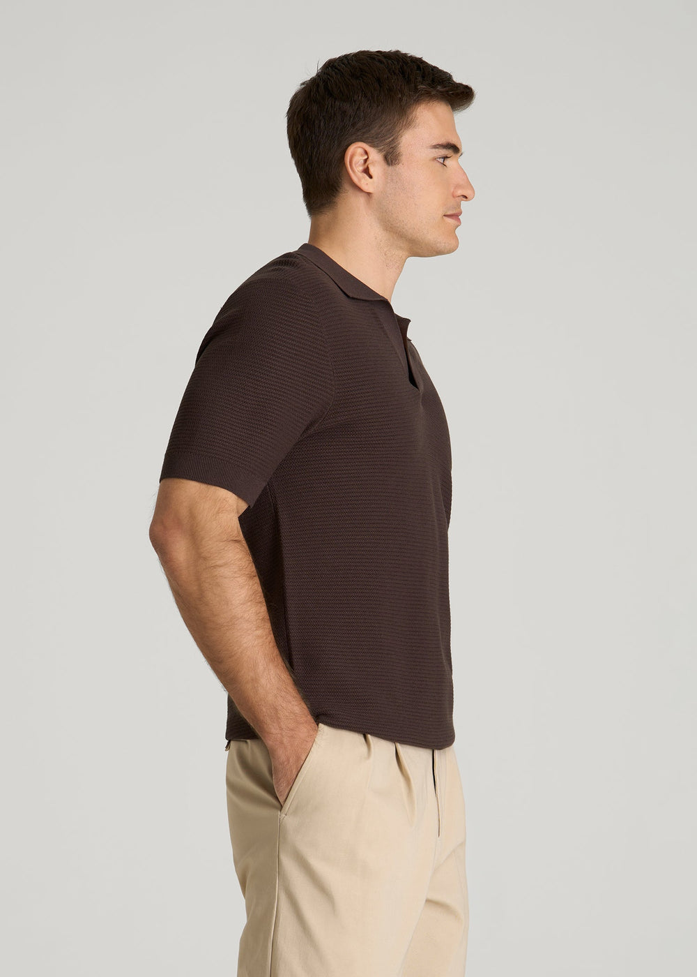 American Tall Discount | Braided Knit Sweater Polo for Tall Men in Espresso